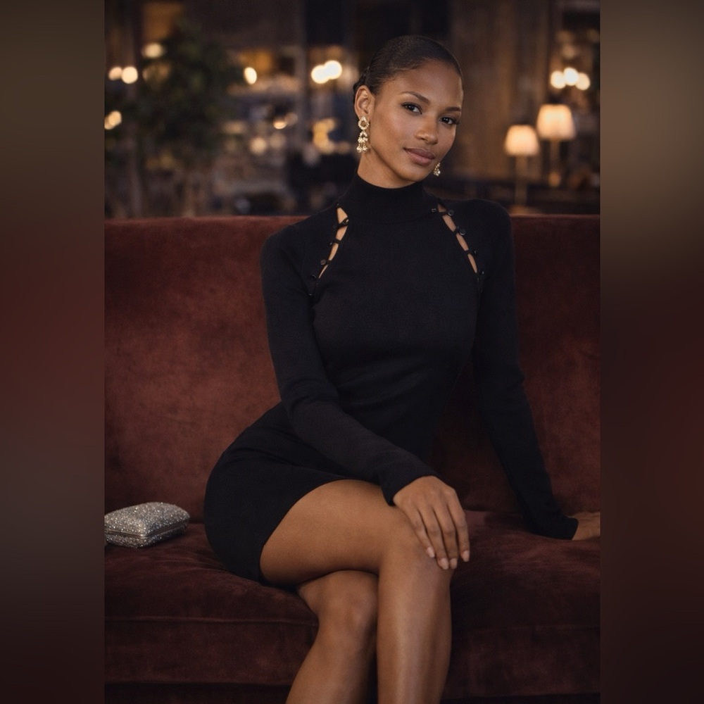 NWT Nanushka ILONA 2-in-1 Black Halter Mini Dress  With Removable Bolero XL